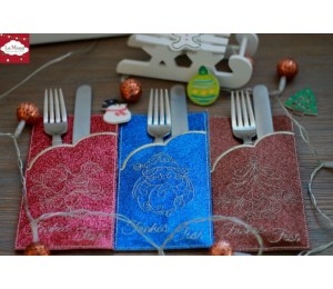 Stickserie ITH - Bestecktaschen Einsteckhüllen White Christmas mit Serviettenring